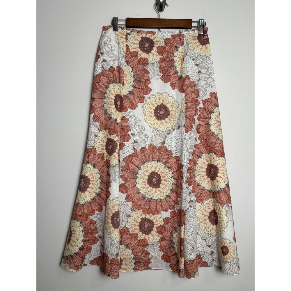 Jones Wear Womens Linen Cotton Retro Boho Floral Midi Skirt 4 Earthy Indie Flowy